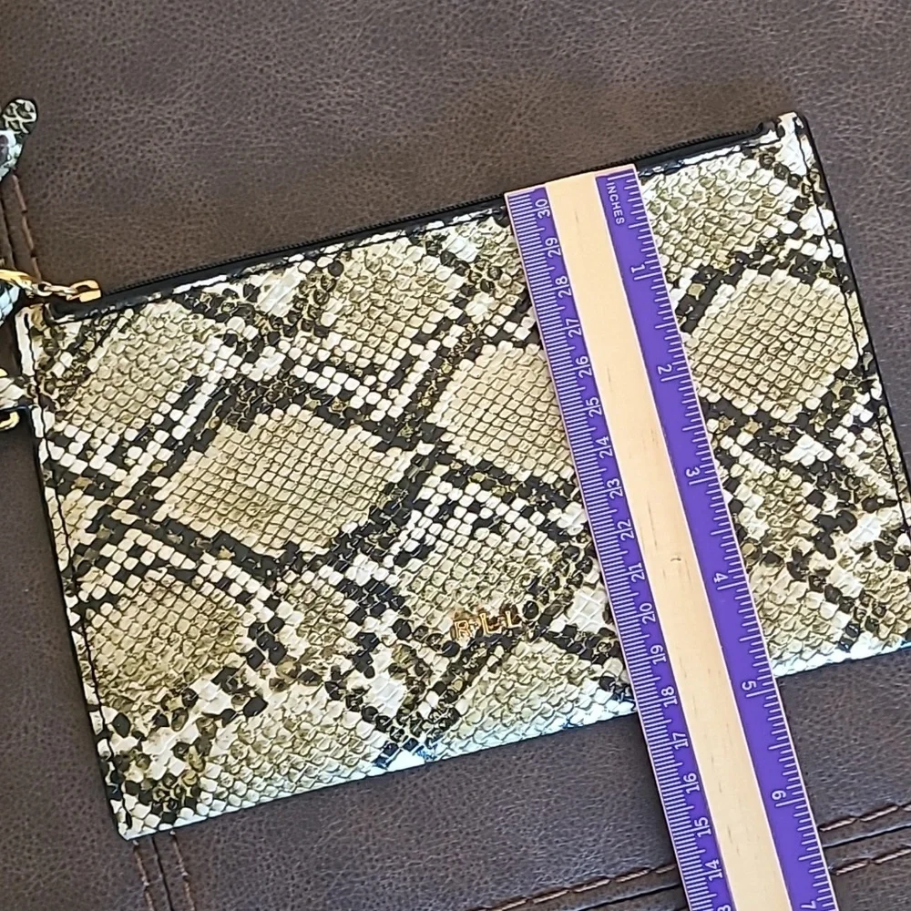 Lauren Ralph Lauren Polo Faux Reptile Wristlet Wallet Flower Dangles Designer